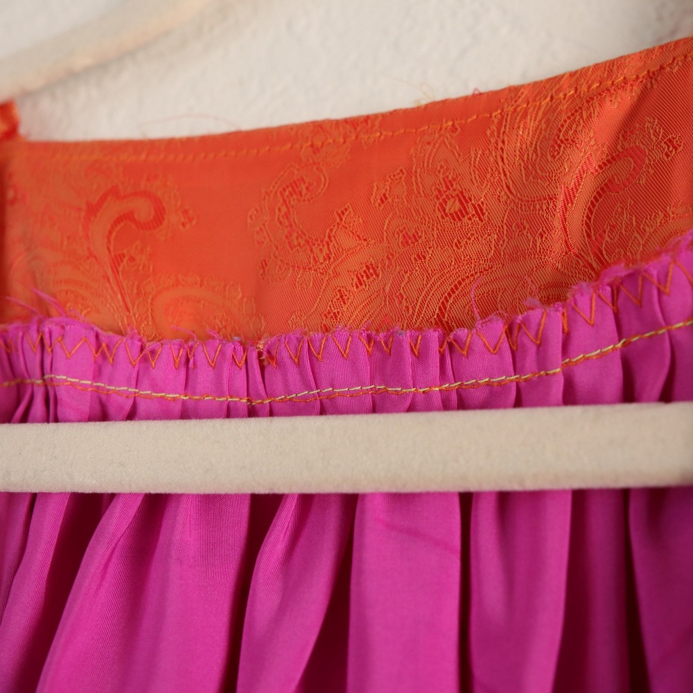 Vintage Handsewn Micronesian Dress Floral Orange Pink Square Neck Puff Sleeve - Picture 14 of 15